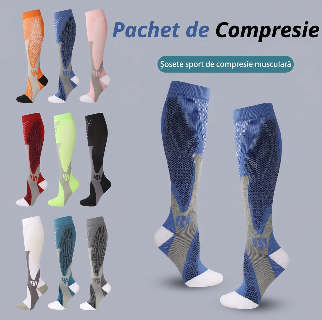 Ciorapi de Compresie Gradată OrtoPas® – Până la Genunchi, Cu Degete (Unisex)