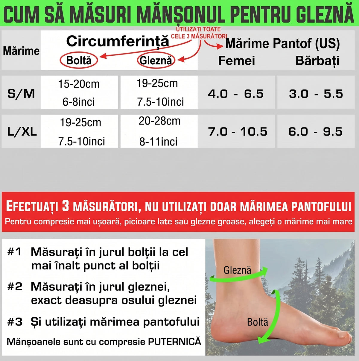 Gleznieră Ortopedică de Compresie Gradată OrtoPas® – Suport Fasciită Plantară, Călcâi și Tendinită (1 Pereche)