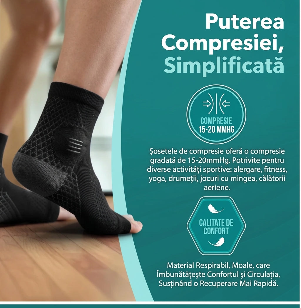 Șosete de Compresie Ortopedice OrtoPas® – Suport Gleznă și Arc Plantar