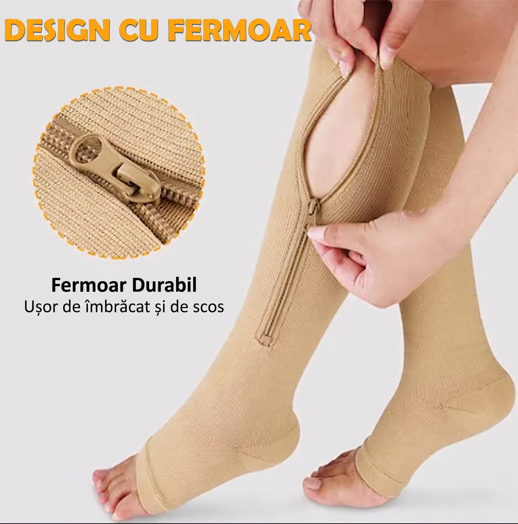 Ciorapi de Compresie Gradată cu Fermoar OrtoPas® – Fără Degete (Unisex)