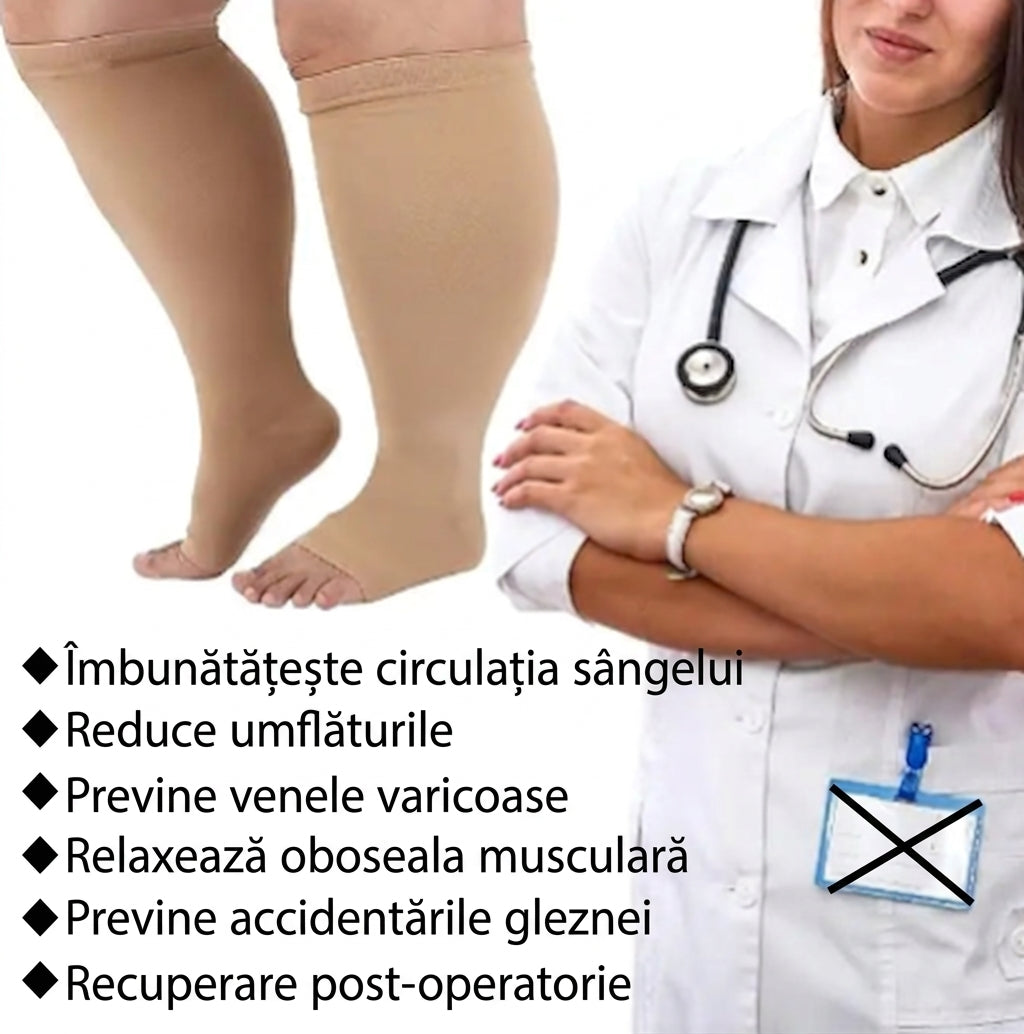 Șosete Compresive Gradate OrtoPas® Open-Toe (15-20 mmHg) – Pentru Varice, Picioare Umflate și Circulație